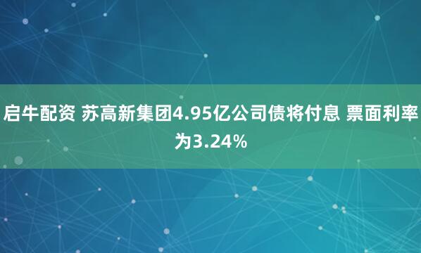 启牛配资 苏高新集团4.95亿公司债将付息 票面利率为3.24%